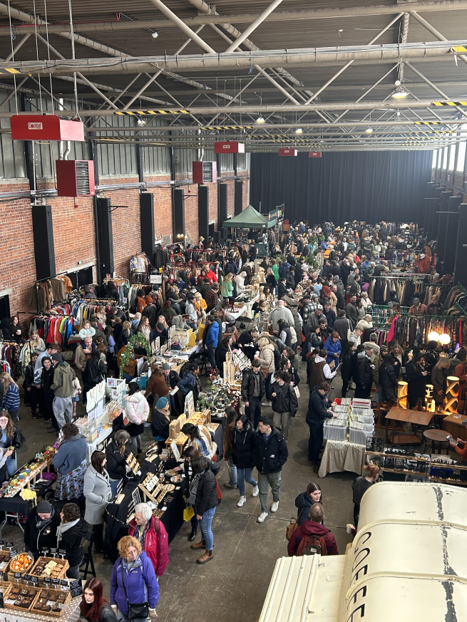 Indoor flea market showing over 40 stalls from traders, artists and designers.