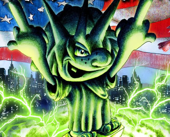 a cartoon of the statue of liberty