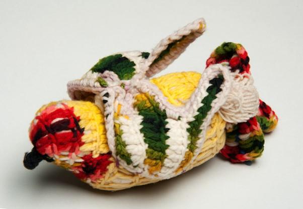 A picture of a crocheted bird