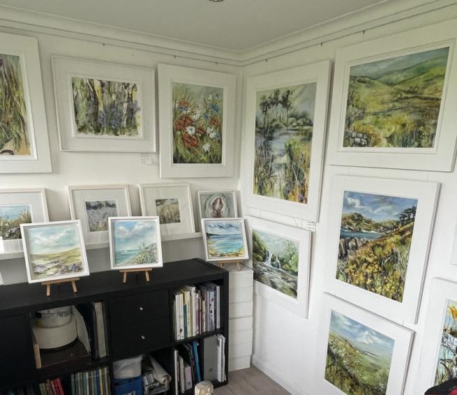 Picture of studio showing typical work by Clare Dean just one of the artists in Artists Around Wetherby Open Studios