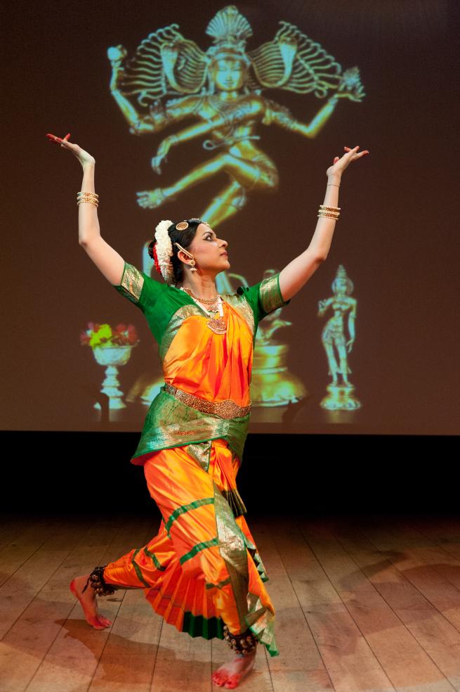 Classical Indian dancer performing in traditional clothing