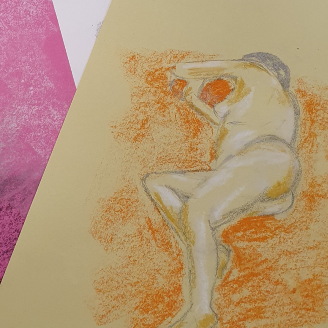 Life drawing sketch on yellow paper
