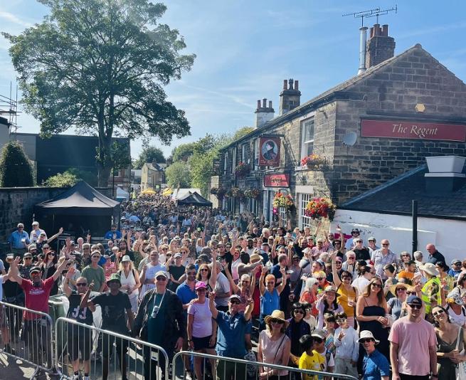 Crowd of people in Regent Street at the Chapel Allerton Festival Jazz Sunday