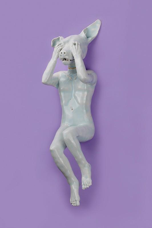 White ceramic hybrid figure - human/dog
