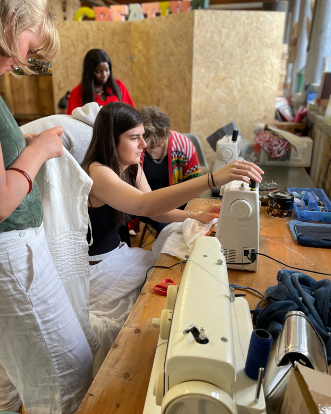 sewing in action