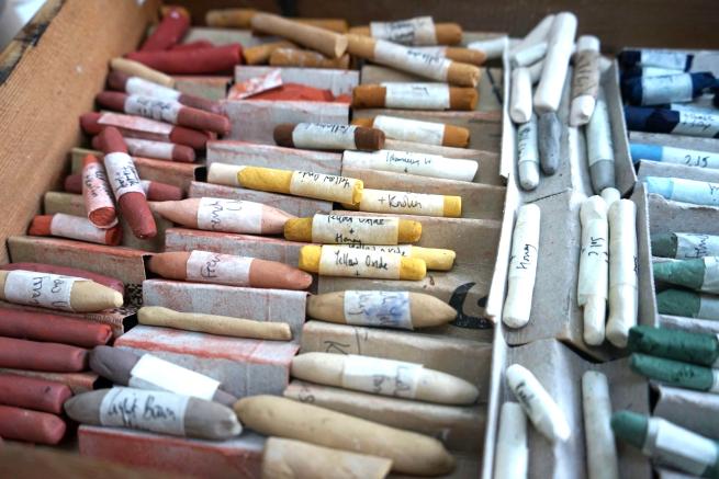 A tray of pastels made at the pastel making workshop with Old Mill Arts