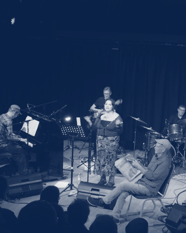 A band playing instruments 