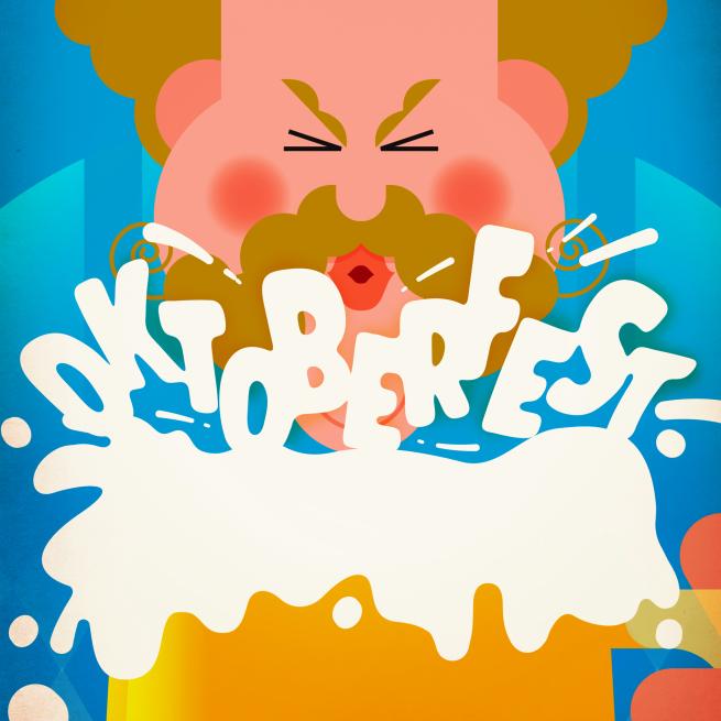 Illustration of a man blowing on a beer