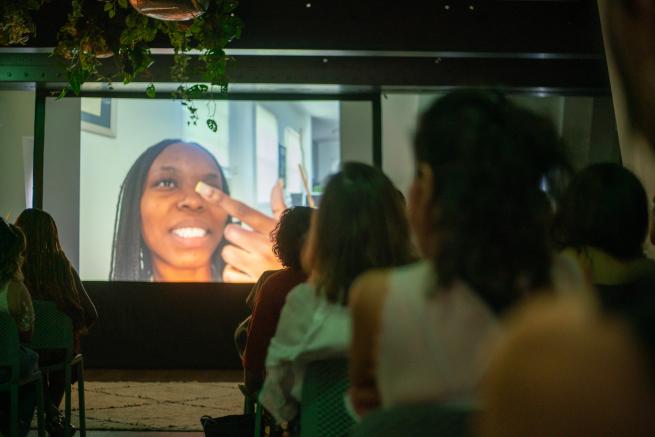 women watching films