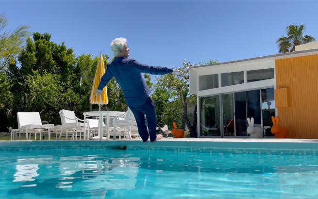 Image of David falling into a pool