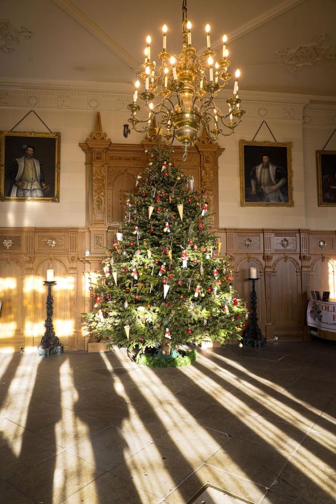 Christmas tree in the Great Hall at Temple Newsam