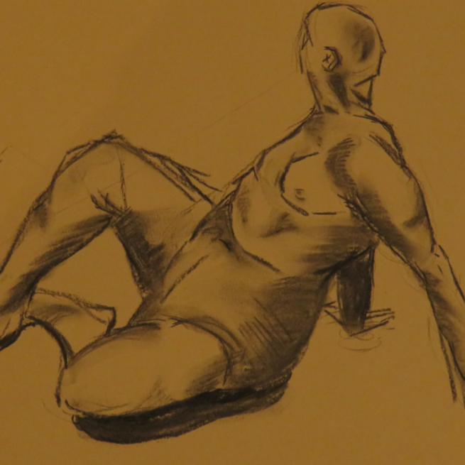 Life drawing sketch on brown paper