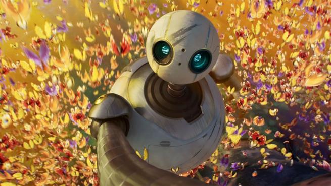 Spherical robot in swarm of butterflies.