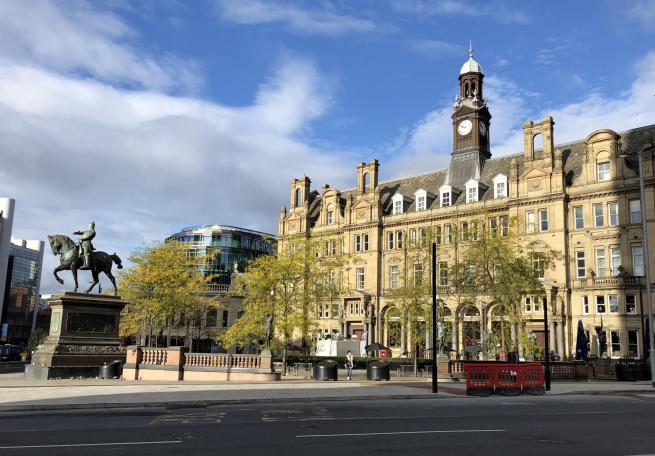 The Old Post Office overlooking City Square, Leeds, and the Statue of the Black Prince