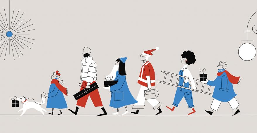 illustration group of people walking in a line