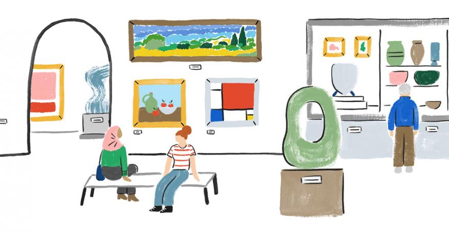 an illustration of an art gallery