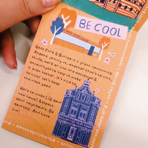 photo of hyde park zine with the words 'be cool' written onto them