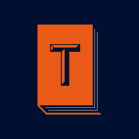 The Truman Books logo - a capital T in navy blue on an orange book cover against a navy blue background 