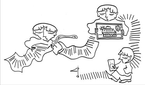 line drawings of typing and writing