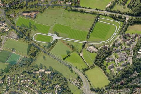 An aerial view of the cycle track at Bodington Playing Fields