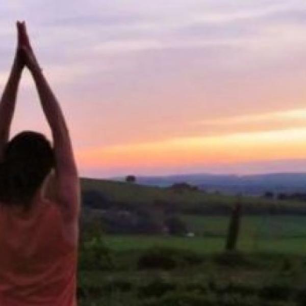 Beautiful scenery woman meditating