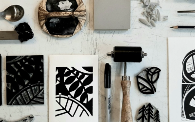 lino print tools and prints