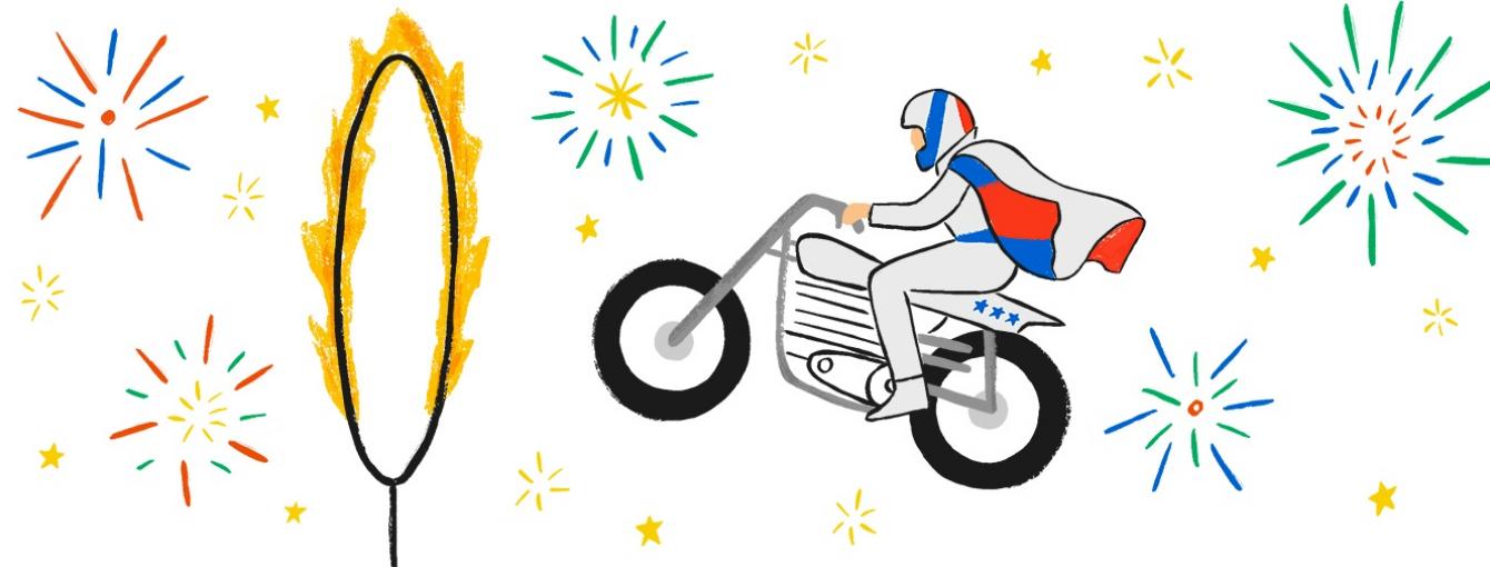 an illustration of an evel keneeval character flying through the air