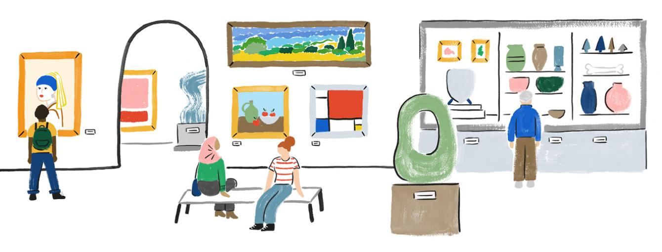 an illustration of an art gallery